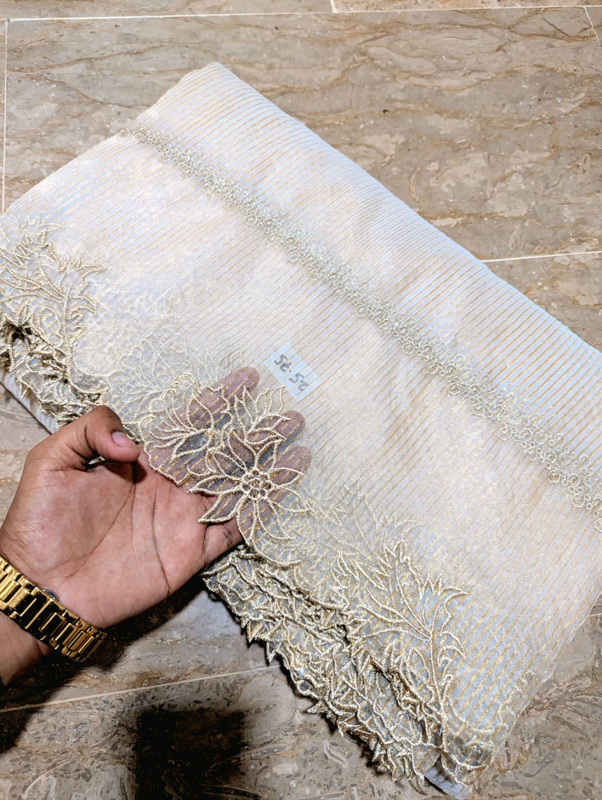 Dyeable White Organza Scallop Dupatta with Golden Zari Embroidery – Self-Lining