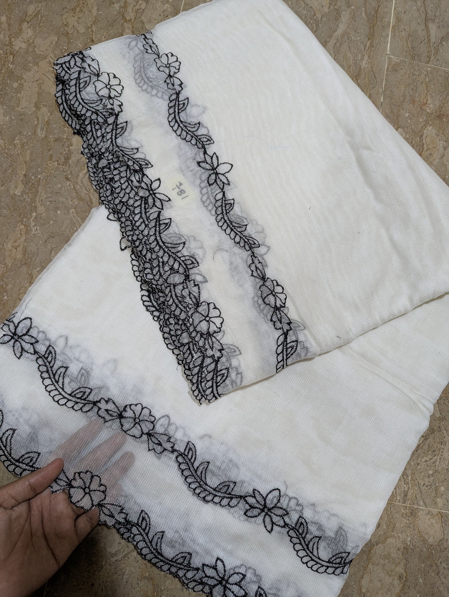 White Embroidered Cutwork Dupatta on Khadi Net with Black – Dyable