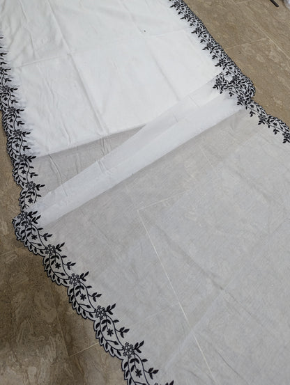 Voile Lawn Scalloped Dupatta with Black Embroidery