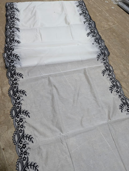 Voile Lawn Scalloped Dupatta with Black Embroidery – Badar and Sons #208