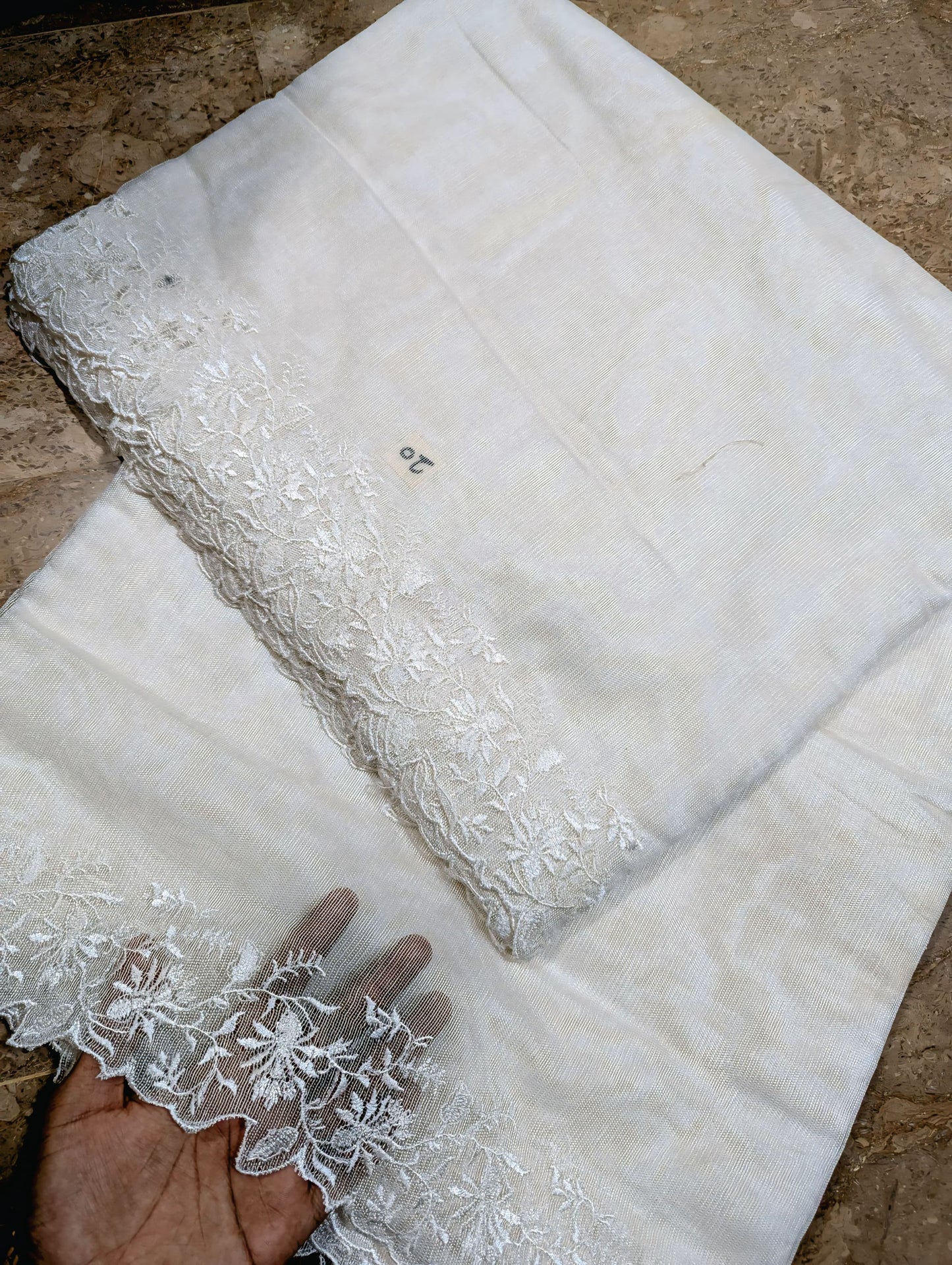 White Khadi Net Scallop Dupatta – Dyable, Viscose Embroidery