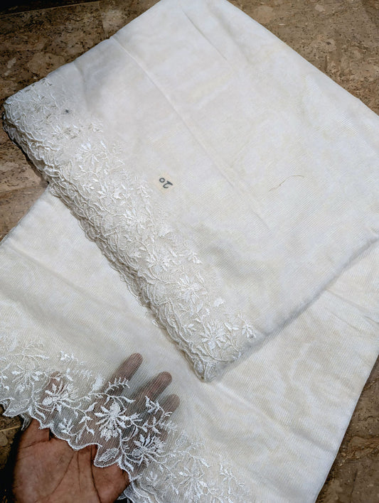 White Khadi Net Scallop Dupatta – Dyable, Viscose Embroidery