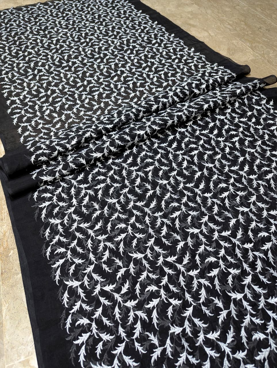 Black Voile Lawn Shirt with White Embroidery – Unstitched 3 Yards | Badar & Sons