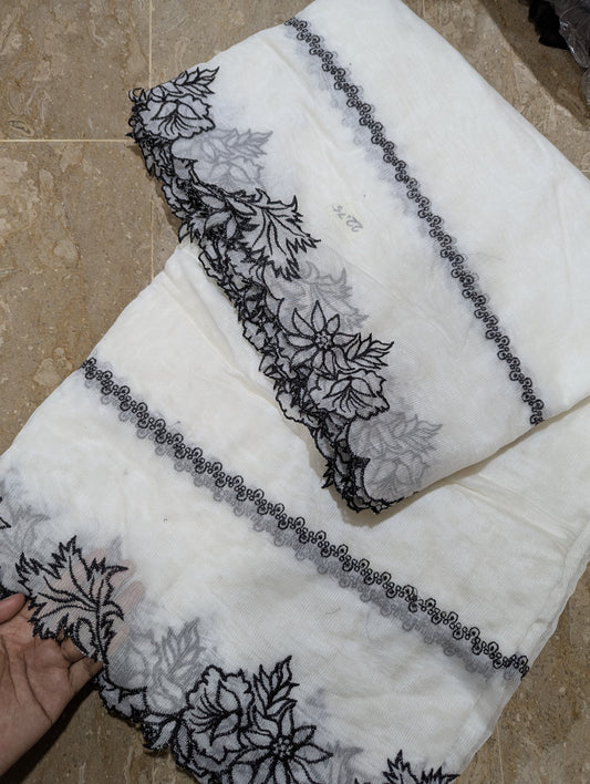 White Embroidered Cutwork Dupatta on Khadi Net with Black – Dyable