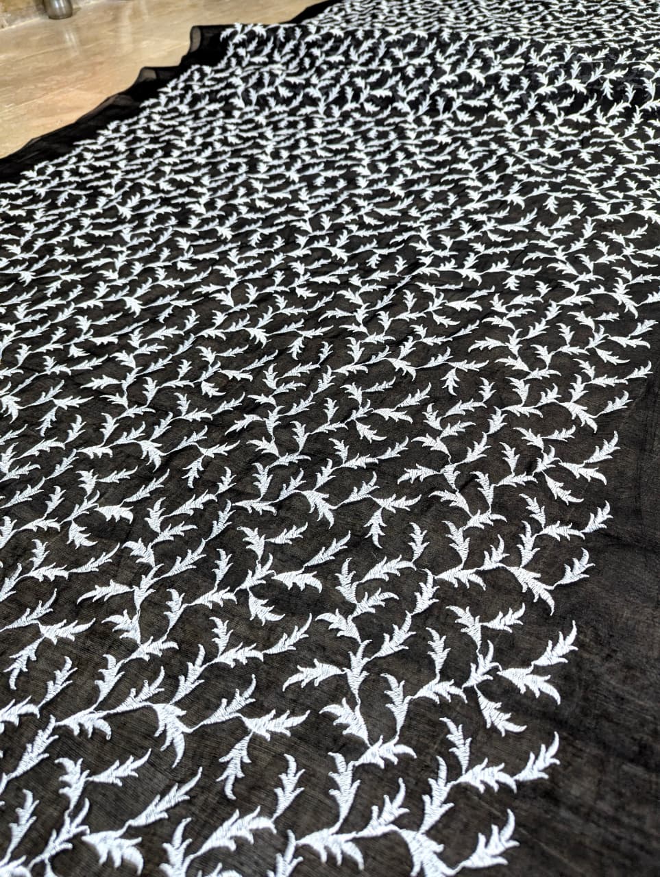 Black Voile Lawn Shirt with White Embroidery – Unstitched 3 Yards | Badar & Sons