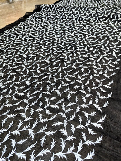 Black Voile Lawn Shirt with White Embroidery – Unstitched 3 Yards | Badar & Sons