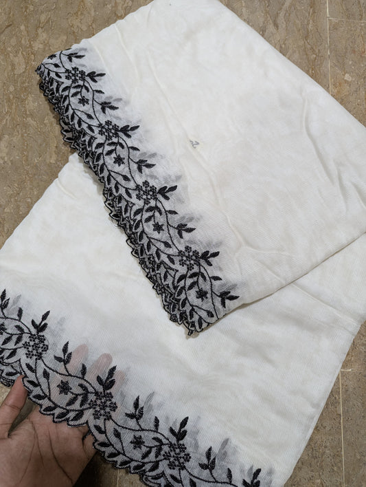 White Embroidered Cutwork Dupatta on Khadi Net with Black – Dyable