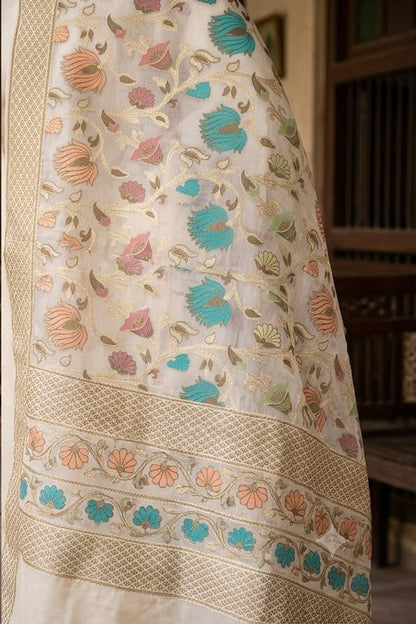Premium Chanderi Silk Dupatta | Pure Chiffon | Premium Mellbury Resham Weaving | Dyeable | 2.5 Yards