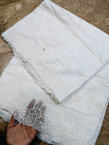 White Khadi Net Scallop Dupatta – Dyable, Viscose Embroidery