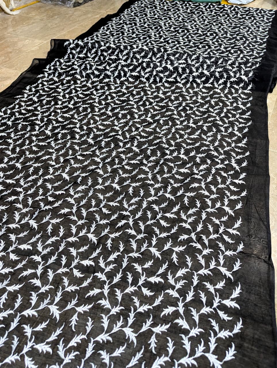 Black Voile Lawn Shirt with White Embroidery – Unstitched 3 Yards | Badar & Sons