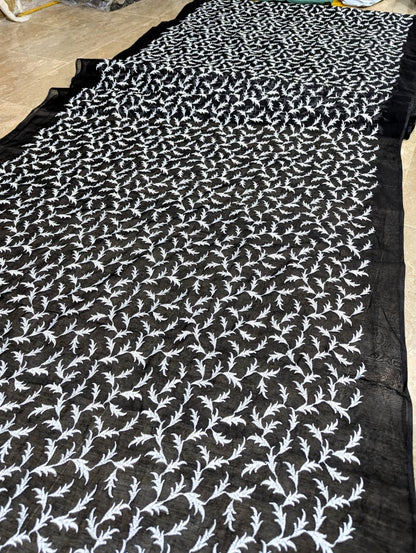 Black Voile Lawn Shirt with White Embroidery – Unstitched 3 Yards | Badar & Sons