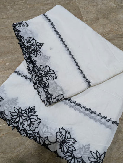 Voile Lawn Scalloped Dupatta with Black Embroidery – (D-206)
