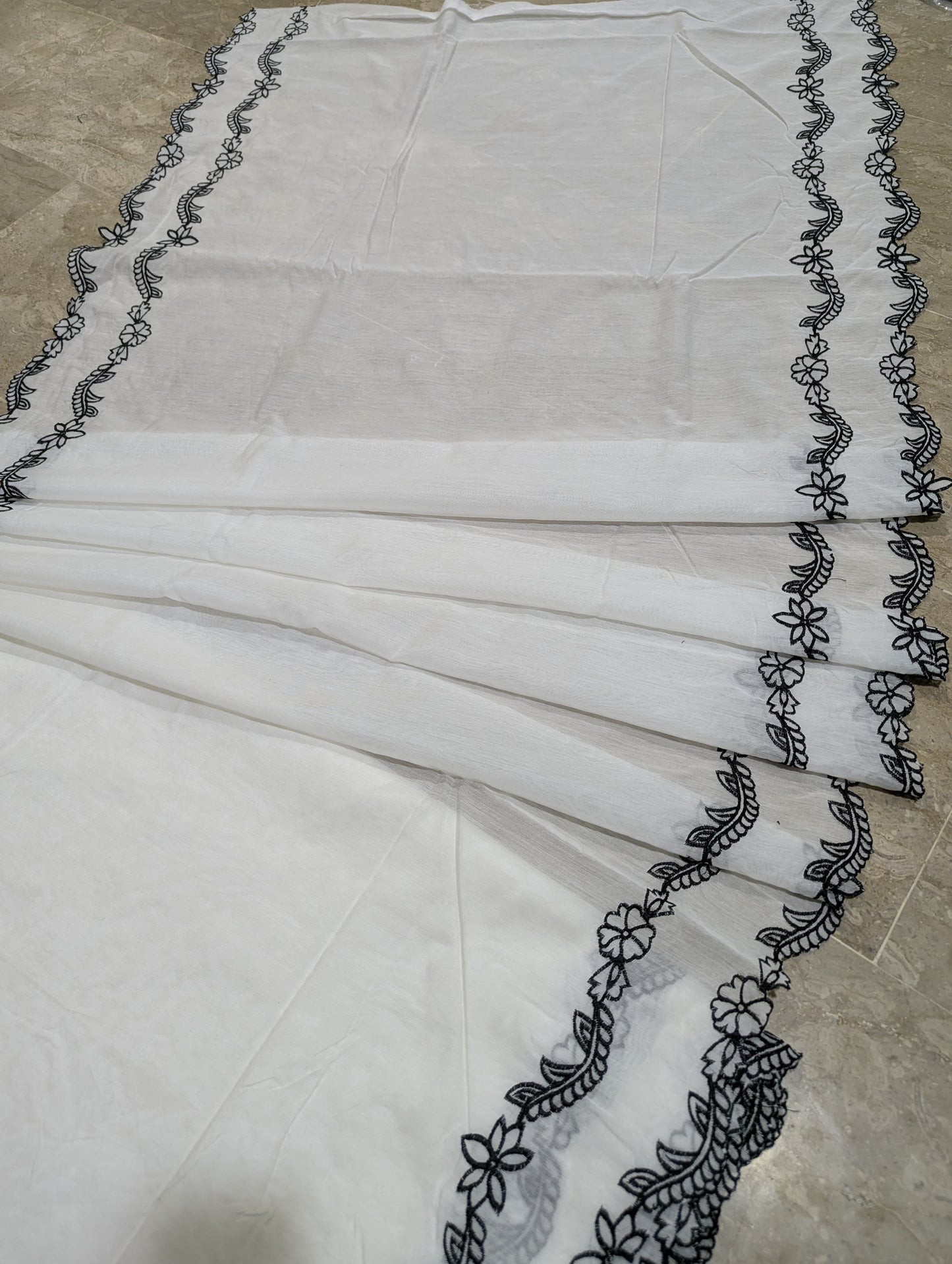 Voile Lawn Scalloped Dupatta with Black Embroidery