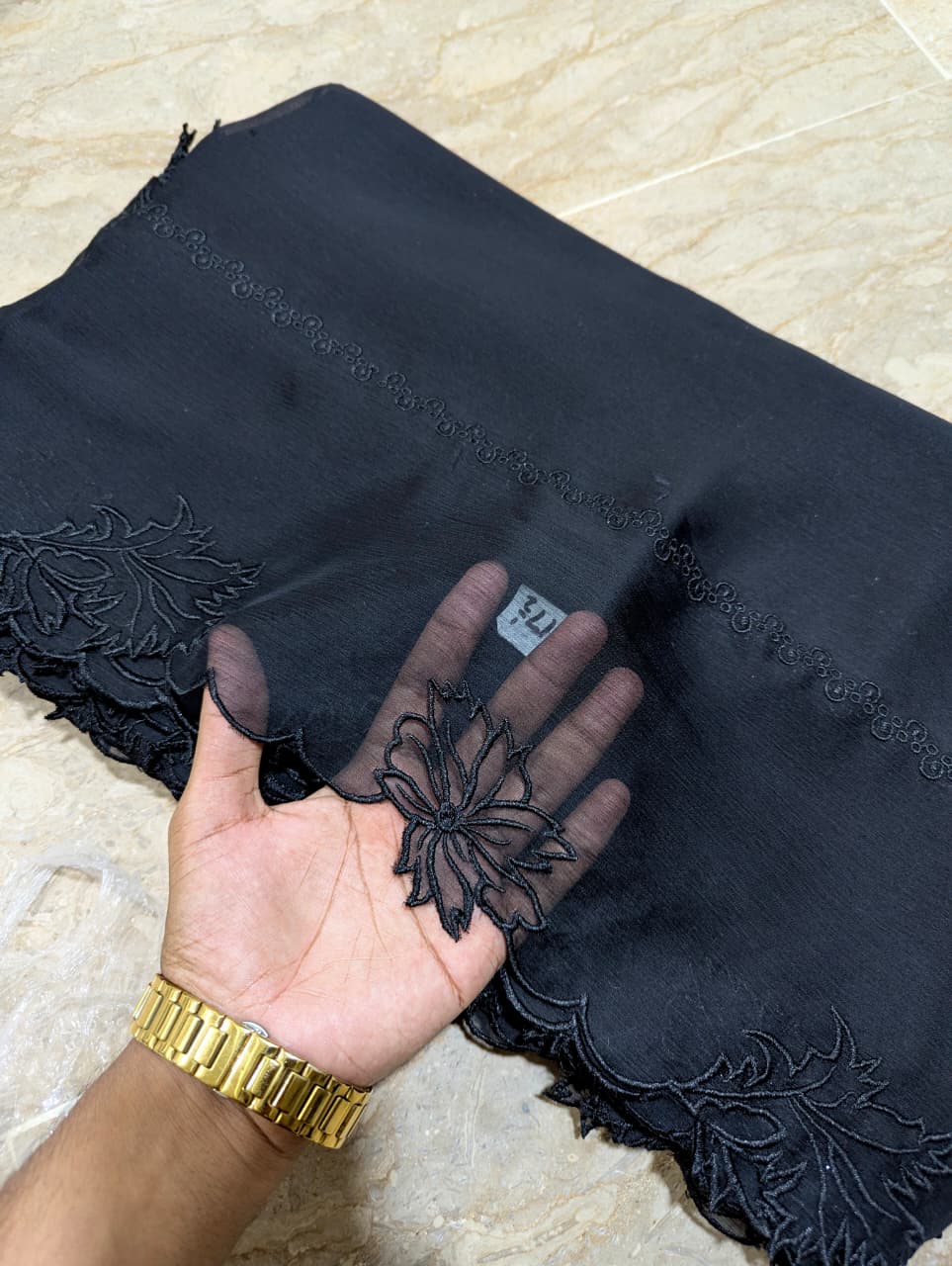 Black Chiffon Cutwork Dupatta with Black Embroidery - Premium Quality