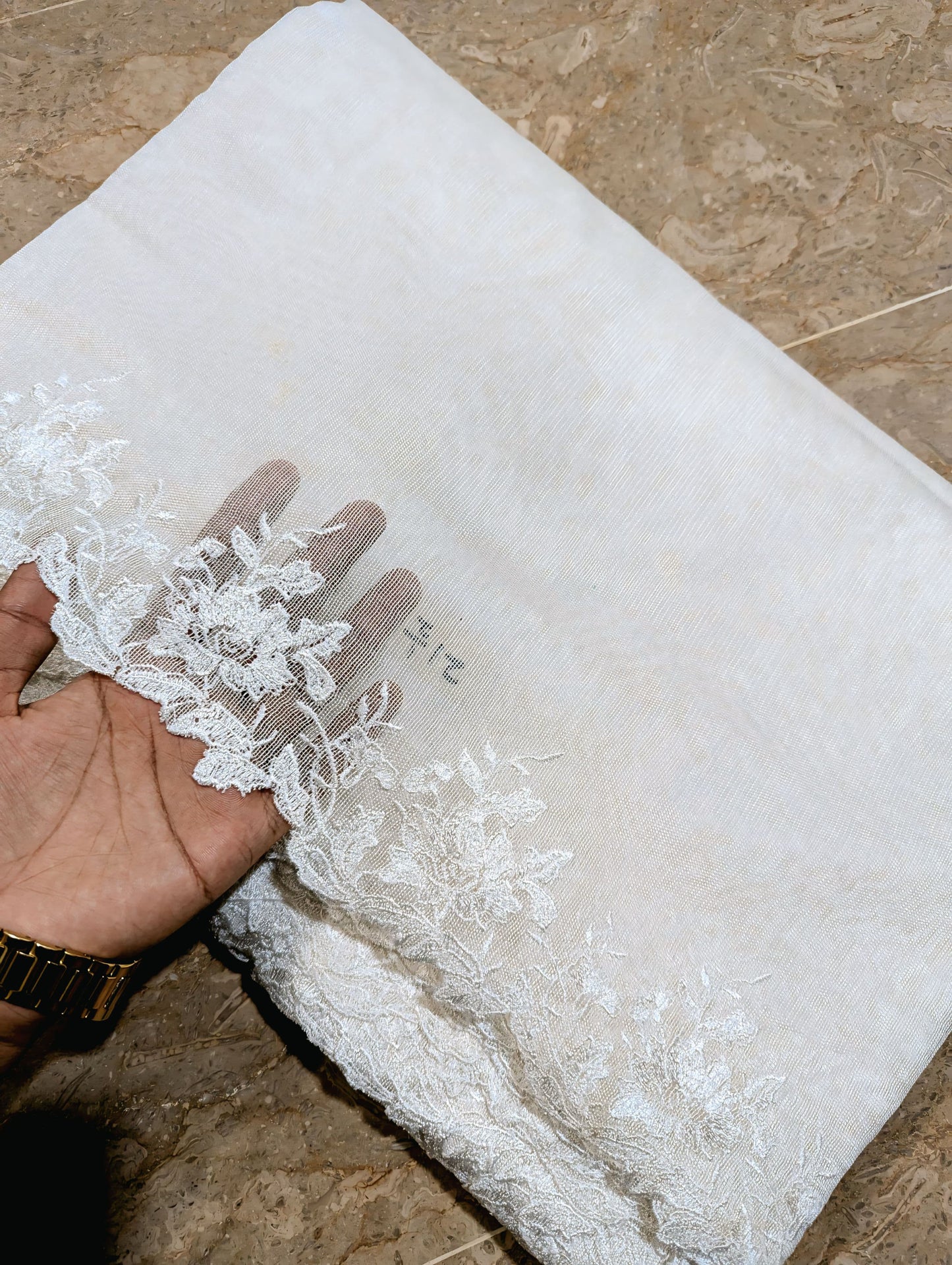 White Khadi Net Scallop Dupatta – Dyable, Viscose Embroidery