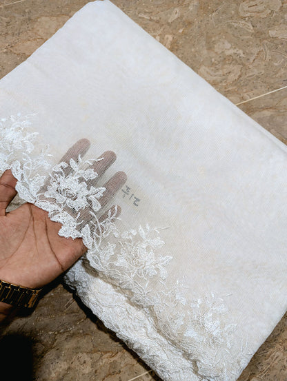 White Khadi Net Scallop Dupatta – Dyable, Viscose Embroidery