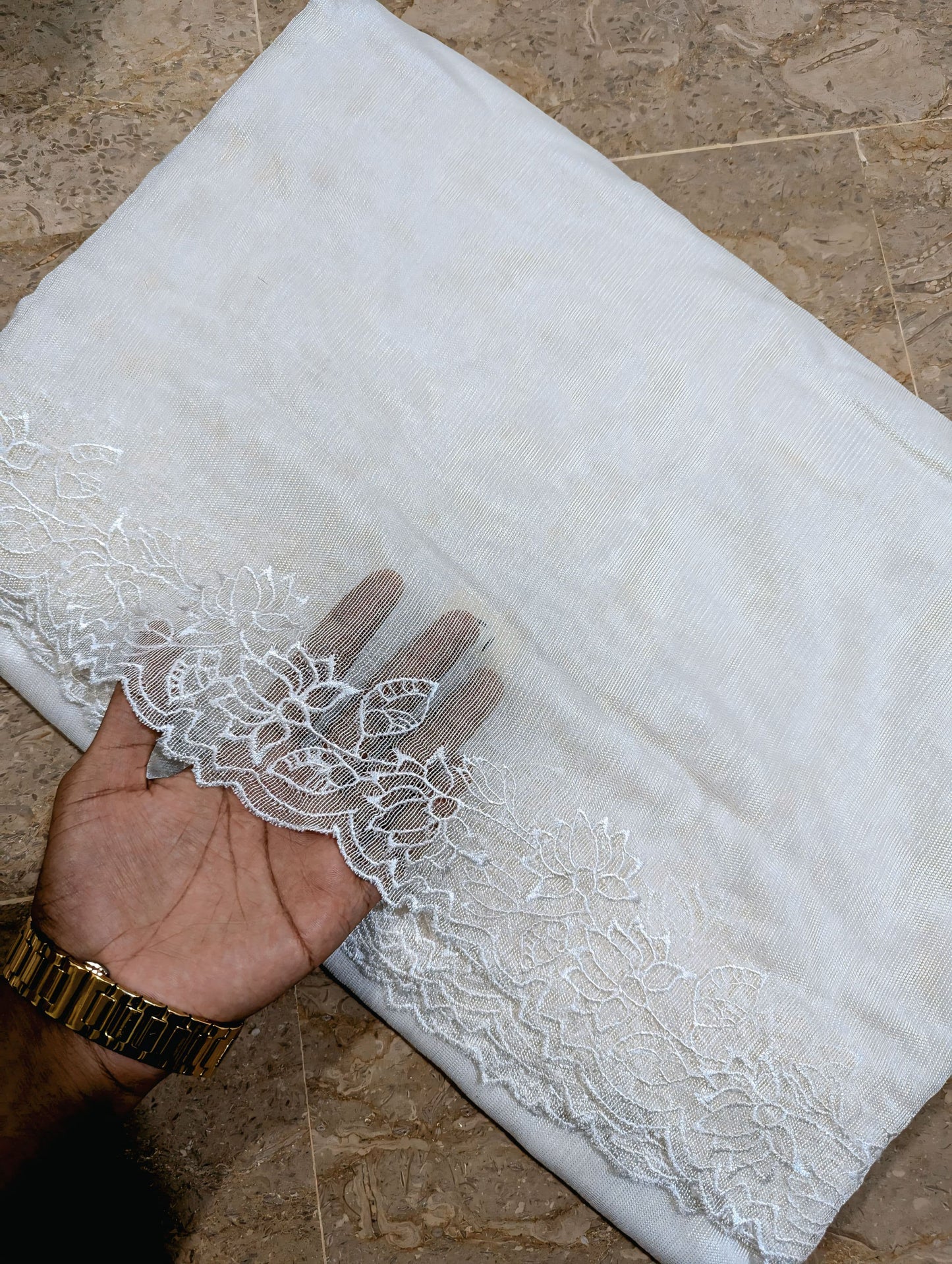 White Khadi Net Scallop Dupatta – Dyable, Viscose Embroidery