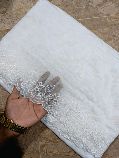 White Khadi Net Scallop Dupatta – Dyable, Viscose Embroidery