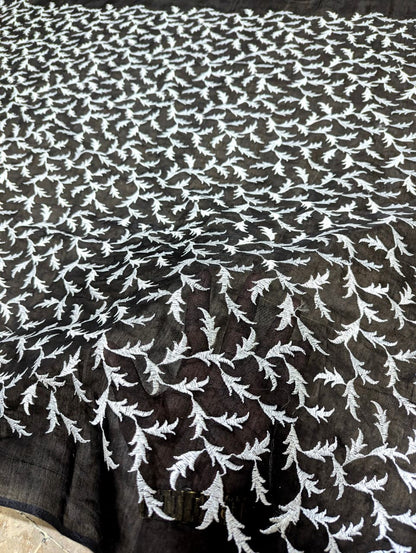 Black Voile Lawn Shirt with White Embroidery – Unstitched 3 Yards | Badar & Sons