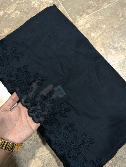 Scallop Embroidered Black Voile Lawn Dupatta – Premium Quality