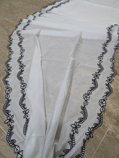 Voile Lawn Scalloped Dupatta with Black Embroidery