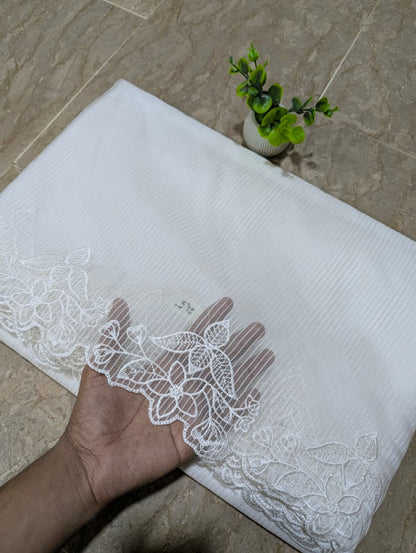 White Organza Scallop Dupatta with Self Lining & White Viscose Embroidery – Dyeable