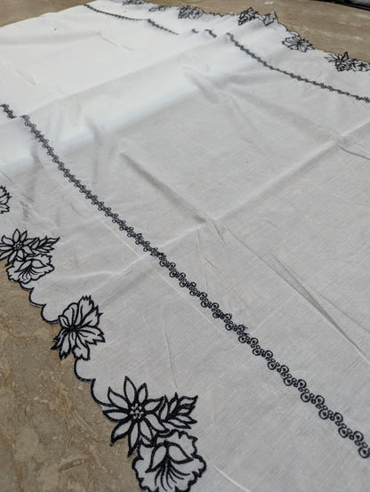 Voile Lawn Scalloped Dupatta with Black Embroidery – (D-206)