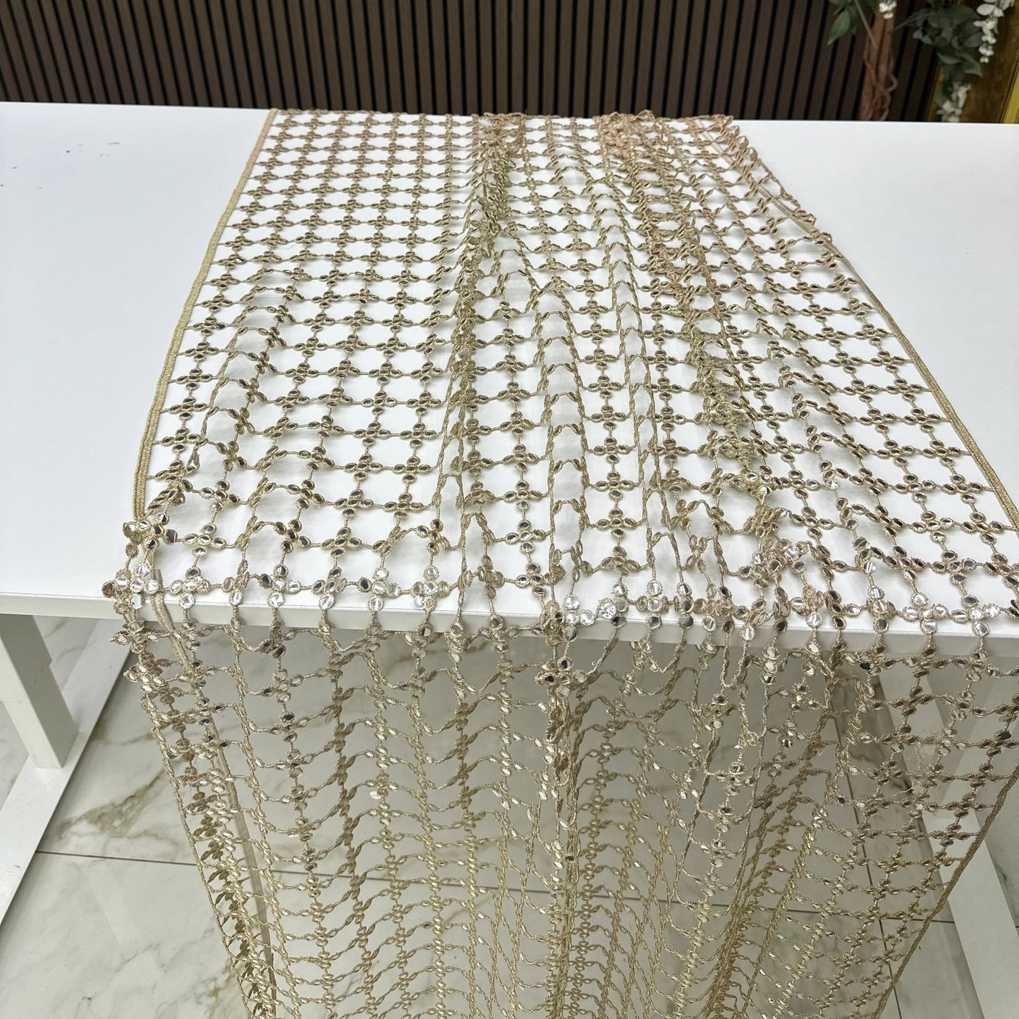 Trending Sheesh Dupatta – Golden 9mm Sequins Premium Cutwork (Bridal & Party Wear)