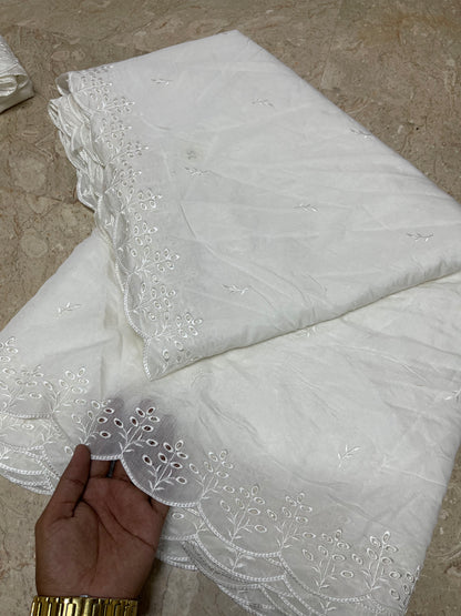 New White Voile Lawn Boring Dupatta with White Viscose Embroidery – Dyeable | Badar and Sons