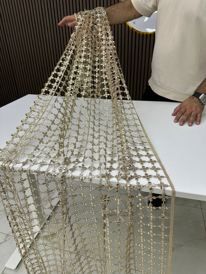 Trending Sheesh Dupatta – Golden 9mm Sequins Premium Cutwork (Bridal & Party Wear)