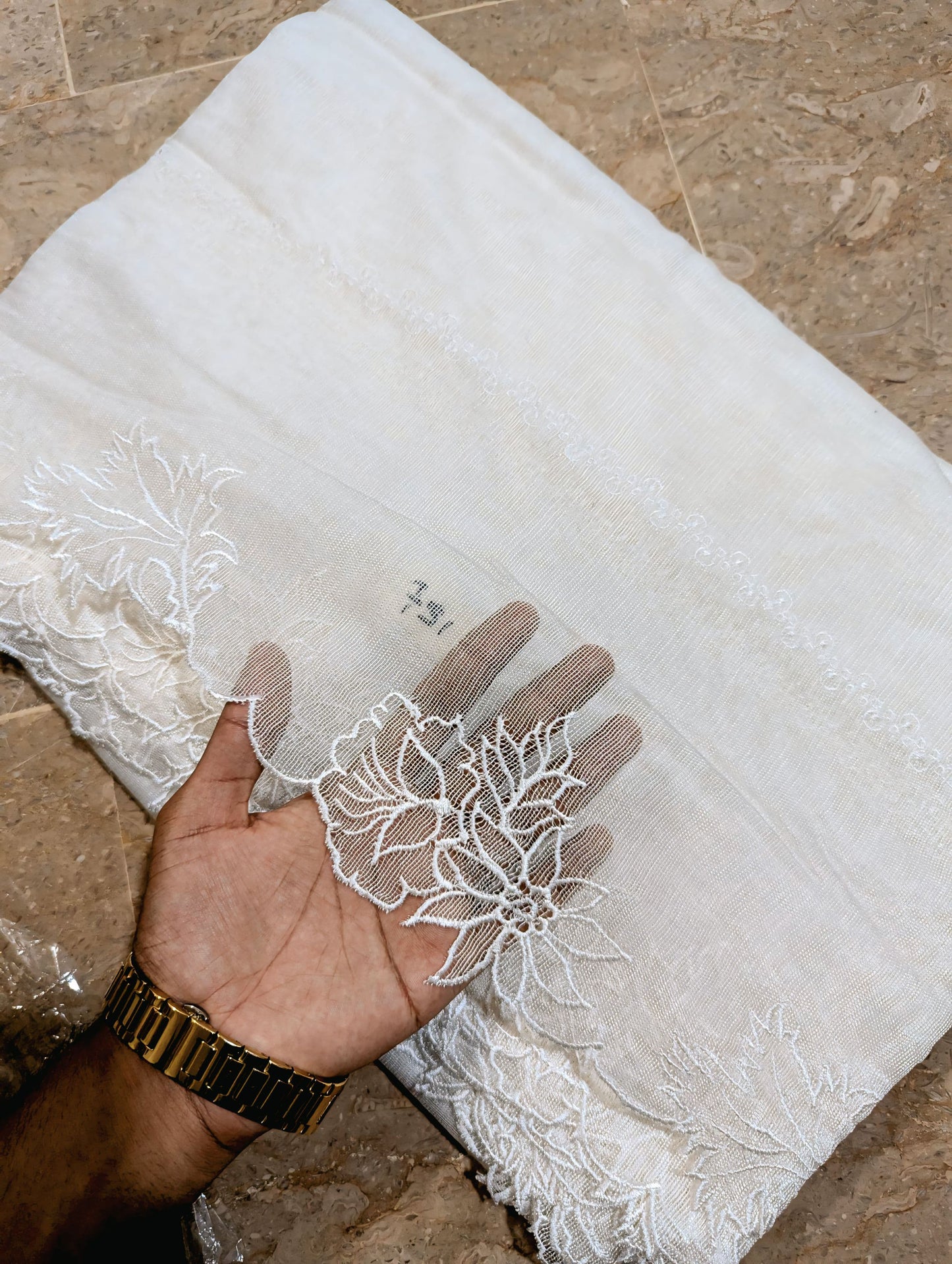 White Khadi Net Scallop Dupatta – Dyable, Viscose Embroidery