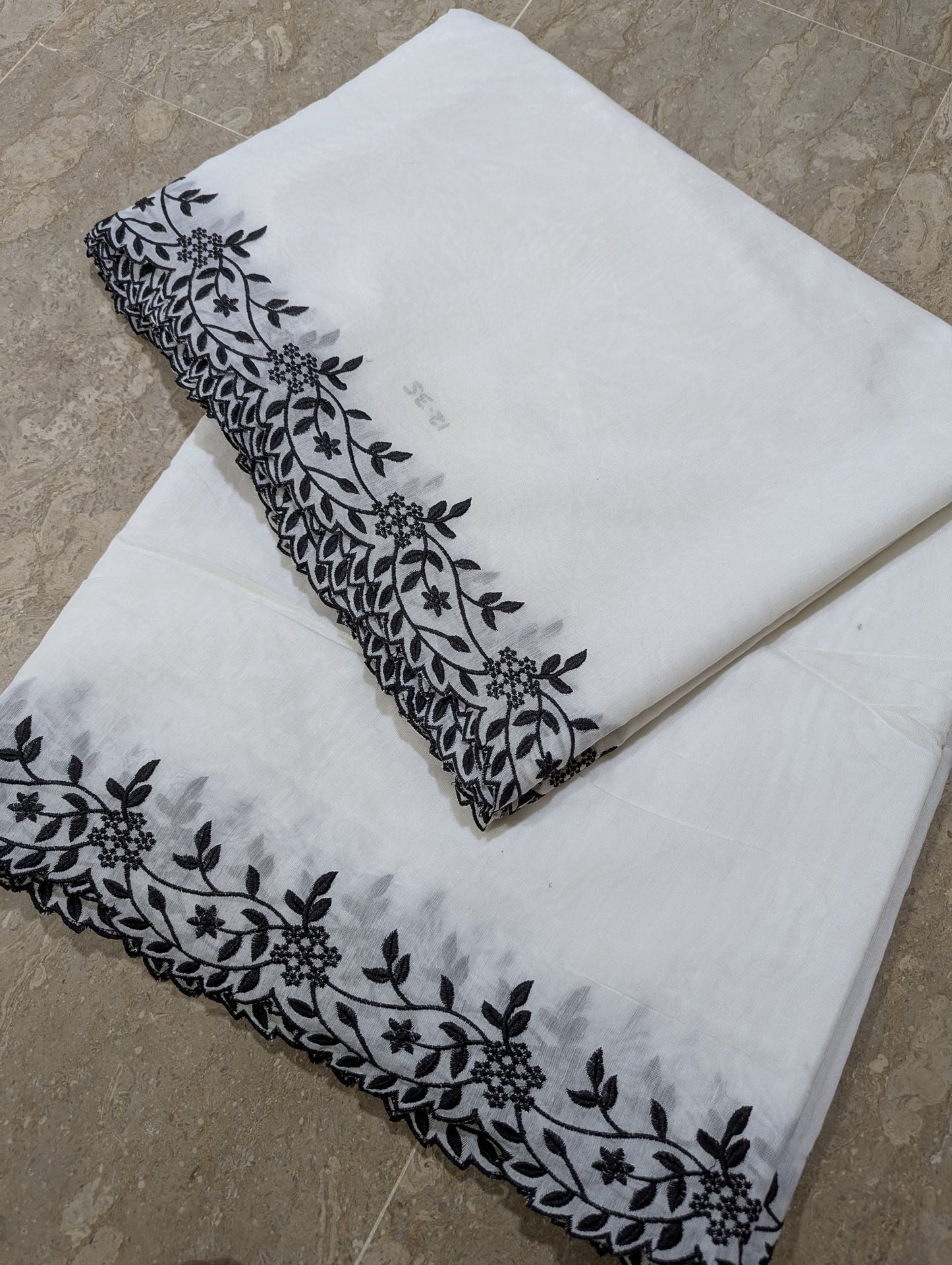 Voile Lawn Scalloped Dupatta with Black Embroidery