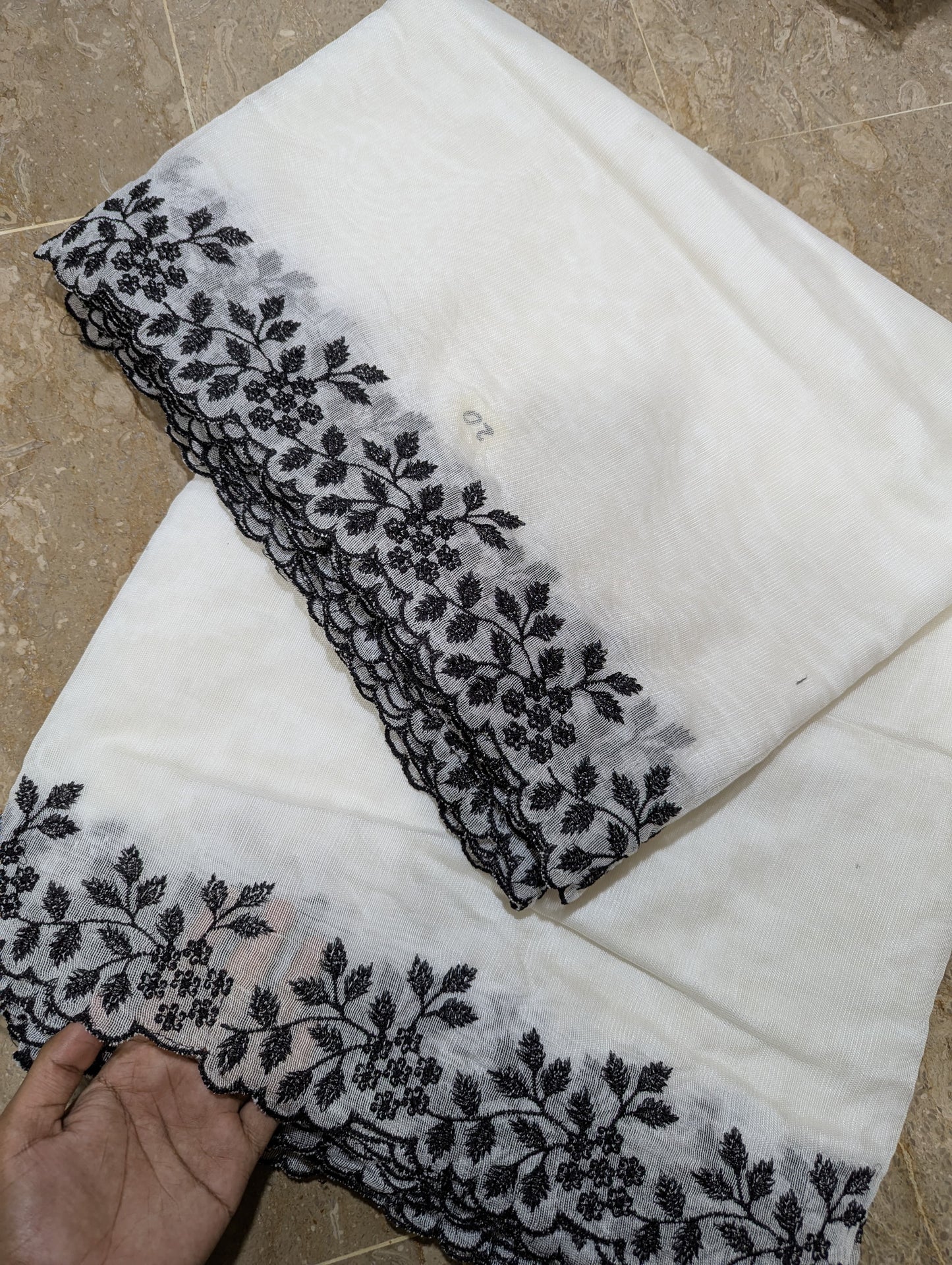 White Embroidered Cutwork Dupatta on Khadi Net with Black – Dyable