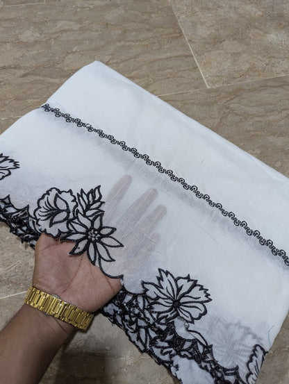 Voile Lawn Scalloped Dupatta with Black Embroidery – (D-206)