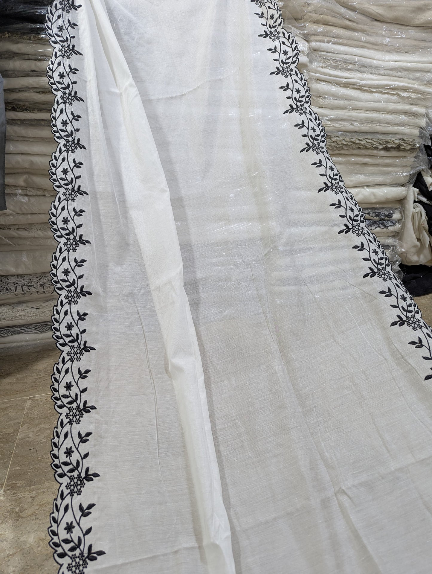 Voile Lawn Scalloped Dupatta with Black Embroidery