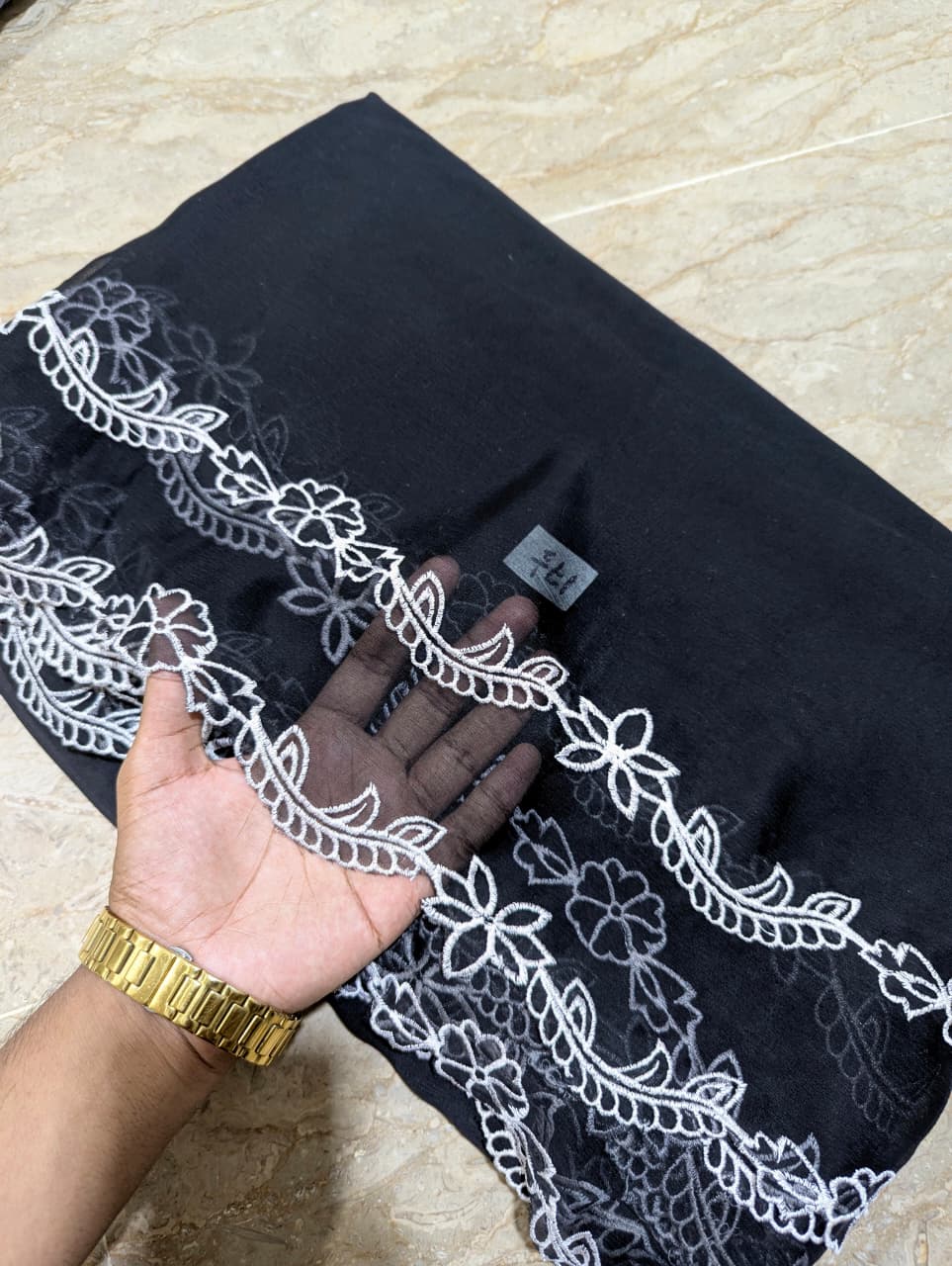 Black Chiffon Cutwork Dupatta with White Embroidery - Premium Quality
