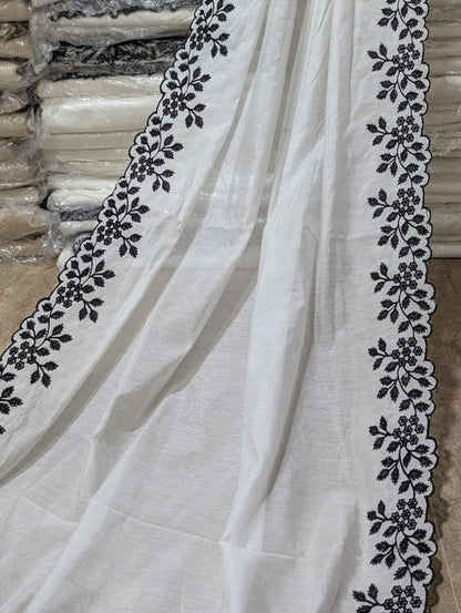 Voile Lawn Scalloped Dupatta with Black Embroidery – Badar and Sons #175