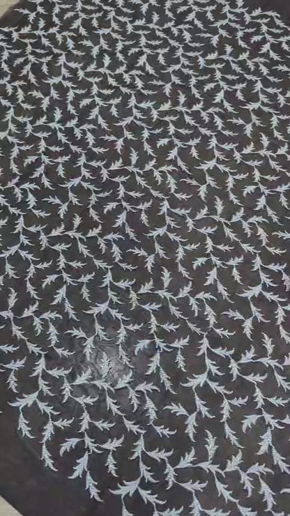 Black Voile Lawn Shirt with White Embroidery – Unstitched 3 Yards | Badar & Sons